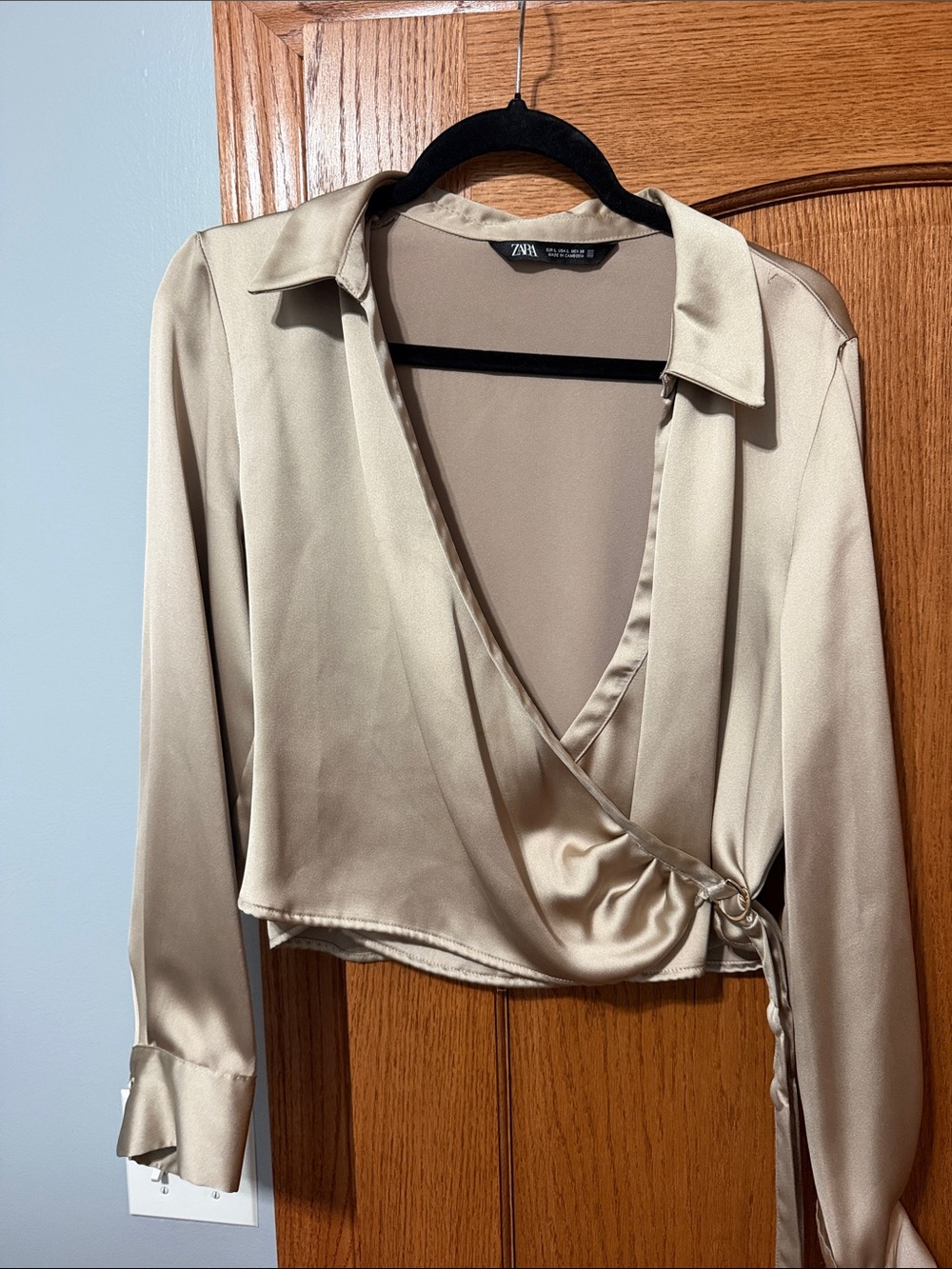 Zara Satin Wrap Crop Top in Light Champagne